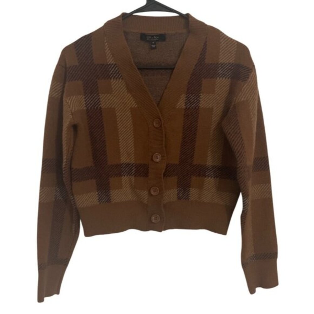 Witty Fox Plaid Cropped Y2K Cardigan For Women M‎ Preppy Classic